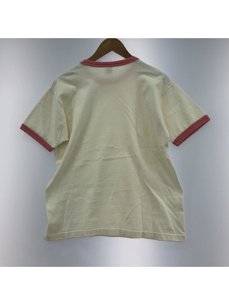 TOYS McCOY 無地リンガー Tee WHT/PNK (M)