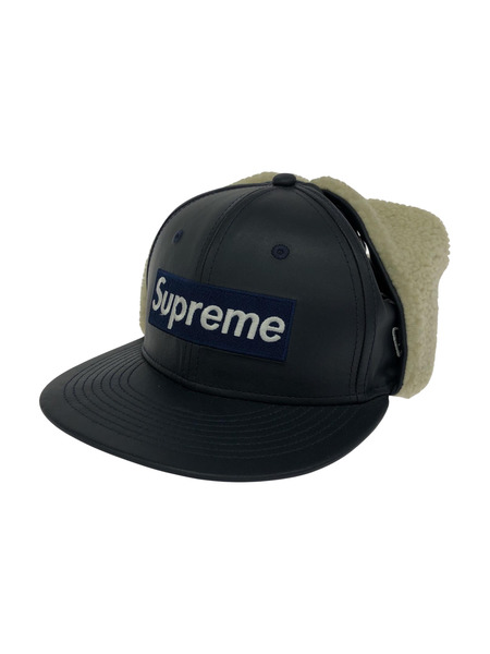 Supreme　22AW lether earflap Box Logo New Era Cap ネイビー