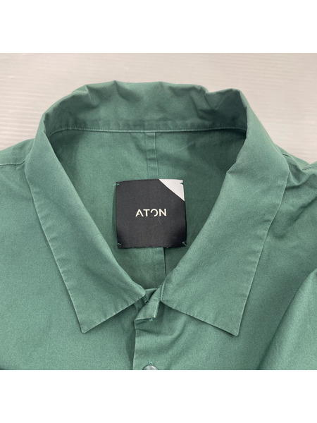 ATON 半袖シャツ OVERSIZED SHIRT COTTON TWILL 06 グリーン