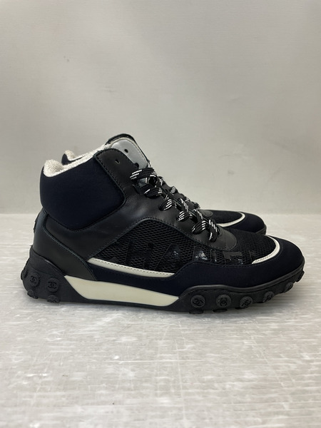 CHANEL ココマーク メッシュ切替 ハイカットスニーカー 35 黒 G34458