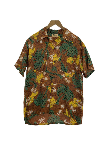 60s Conqueror s/s hawaiian shirts 茶 M