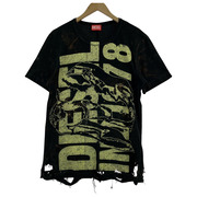 DIESEL/Tシャツワッフル生地ダメージ加工/M/BLK/T-ASHIMI