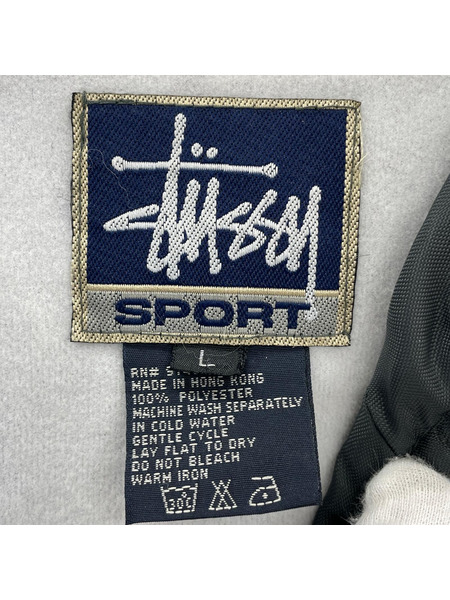 90s~ STUSSY SPORTS ロゴ刺繍ナイロンフーデットジャケット L グレー
