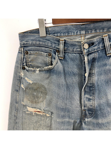 Levi's 501 ボタン裏6 66後期 セルビッチ リペア ダメージデニム W35