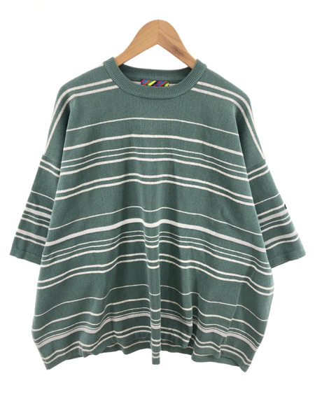 is-ness 23SS KNITTED FLASH BORDER T-SHIRT L ブルー[値下]