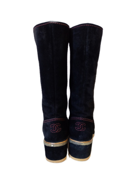 靴 CHANEL ココマーク/ステッチスウェード/ロングブーツ