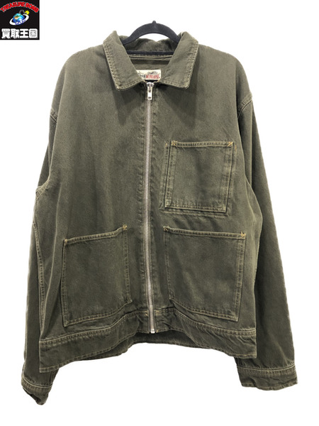 STUSSY WORKGEAR 22AW DENIM JACKET/L/カーキ/ステューシー