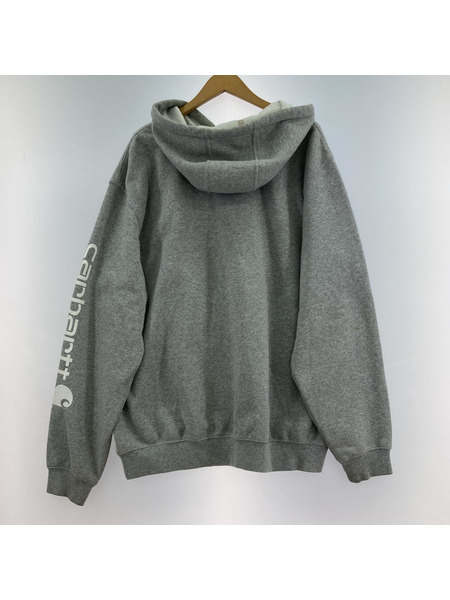 Carhartt パーカー SLEEVE LOGO HOODED SWEAT グレー (L)