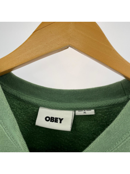 OBEY スウェット・トレーナー 刺繍 薄緑 (XL)