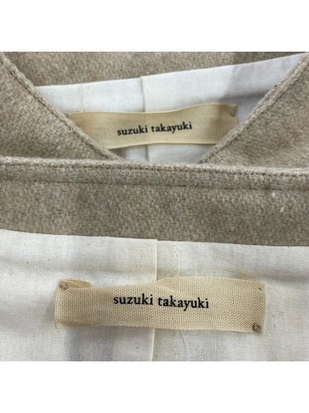 suzuki takayukiL/S スタンドカラースリーピースウールセットアップ ベージュ 2