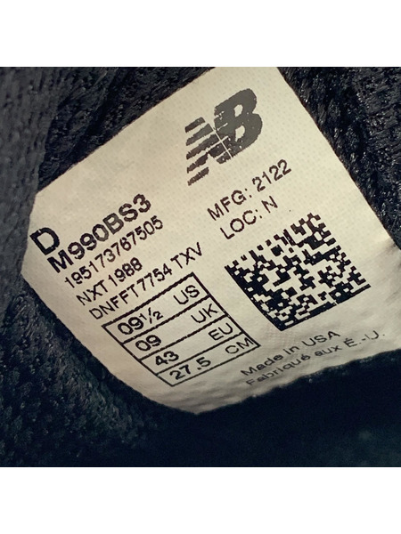 NEW BALANCE スニーカー M990BS3 (27.5cm) 黒[値下]