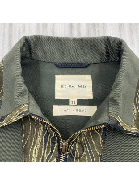 NICHOLAS DALEY タイガーカモ ハーフジップシャツジャケット 34 オリーブ