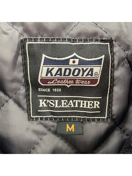 レザージャケット KADOYA/フード付キ/黒/M