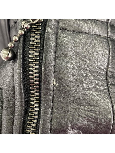 レザージャケット KADOYA/フード付キ/黒/M