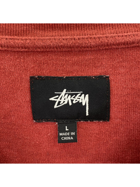 STUSSY 長袖Tシャツ・カットソー ロゴ刺繍 L/Sカットソー 赤 (L)[値下]