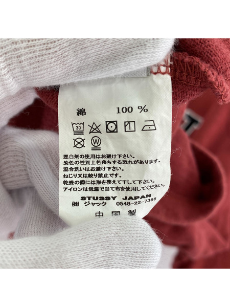 STUSSY 長袖Tシャツ・カットソー ロゴ刺繍 L/Sカットソー 赤 (L)[値下]