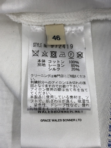 WALES BONNER ストライプ切替LSシャツ 46 ブルー[値下]