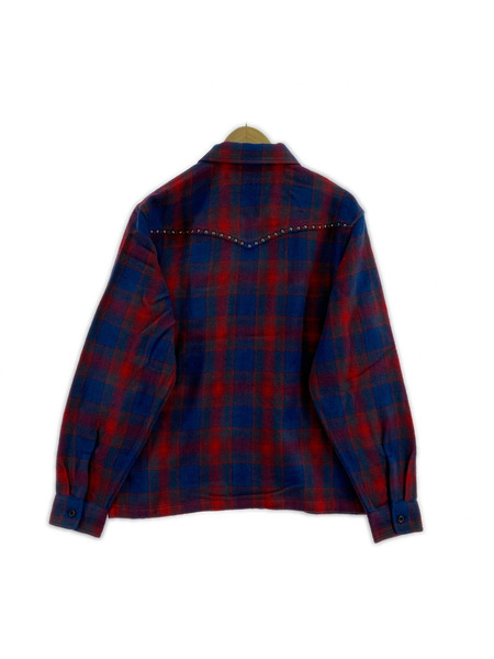 Supreme ジャケット Studded Shadow Plaid Zip Up Shirt "navy"