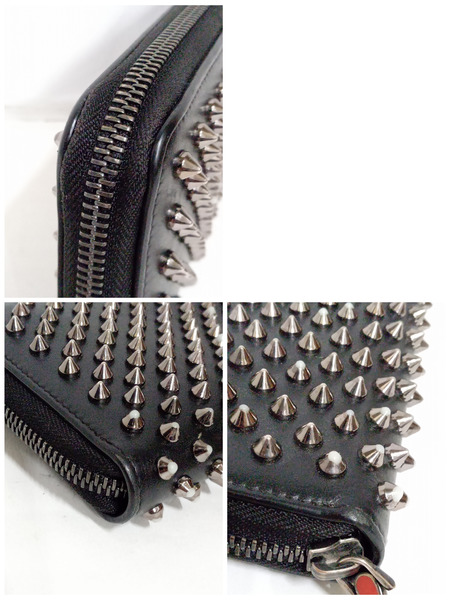 長財布 C.Louboutin スタッズラウンドファスナー長財布 黒