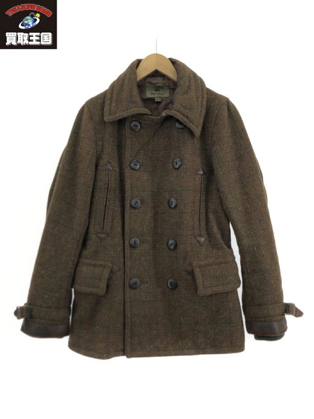 Nigel Cabourn ウールチェックピーコート ブラウンXグリーン サイズ44[値下]