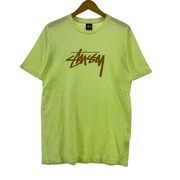 STUSSY 半袖Tシャツ・カットソー ロゴプリント 蛍光イエロー (M)