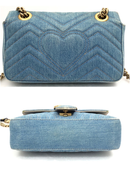 GUCCI GGマーモント パール  デニム　レザーチェーンショルダーバッグ ※状態考慮