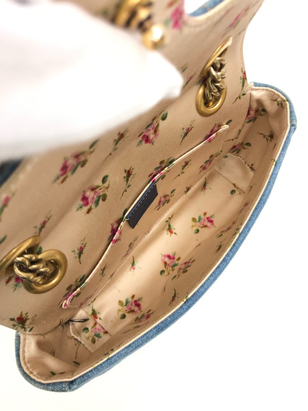 GUCCI GGマーモント パール  デニム　レザーチェーンショルダーバッグ ※状態考慮