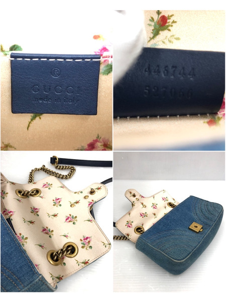 GUCCI GGマーモント パール  デニム　レザーチェーンショルダーバッグ ※状態考慮