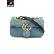 GUCCI GGマーモント パール  デニム　レザーチェーンショルダーバッグ ※状態考慮