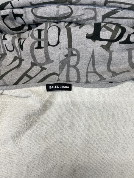 BALENCIAGA 19ss ロゴ総柄 アーチロゴ刺繍 ジップフーディ XS グレー BT75 578129