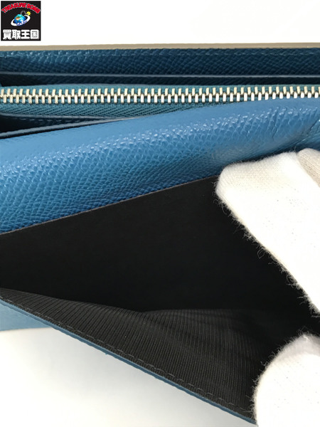 BVLGARI 長財布 コンチネンタル　ロングウォレット　カーフレザー　青ベージュ293758