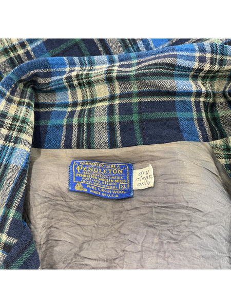 PENDLETON 70s USA製 シャツジャケット チェック柄 ブルー (XL)