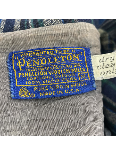 PENDLETON 70s USA製 シャツジャケット チェック柄 ブルー (XL)