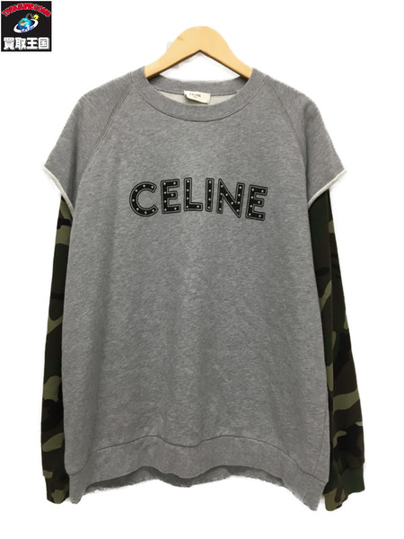 CELINE loose sweatshirt studs XL グレー×カモフラ