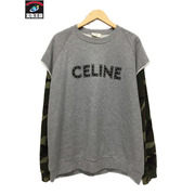 CELINE loose sweatshirt studs XL グレー×カモフラ