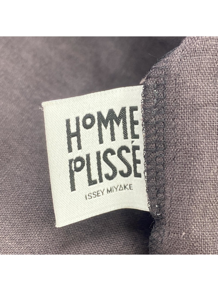 HOMME PLISSE ISSEY MIYAKE スタンドカラーS/Sリネンシャツ 3 茶 HP12FJ017
