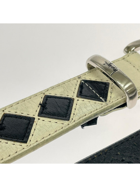 STUSSY ARGYLE CHECK BELT 白x黒