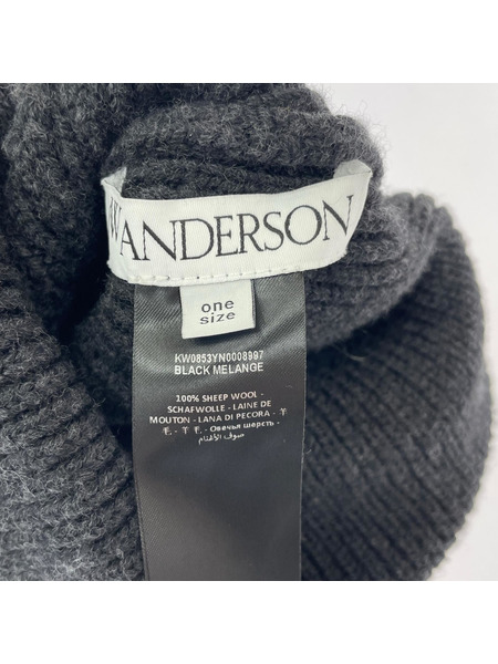 J.W.Anderson ニットキャップ JW ANDERSON レザーハパッチ/ニットキャップ/グレー