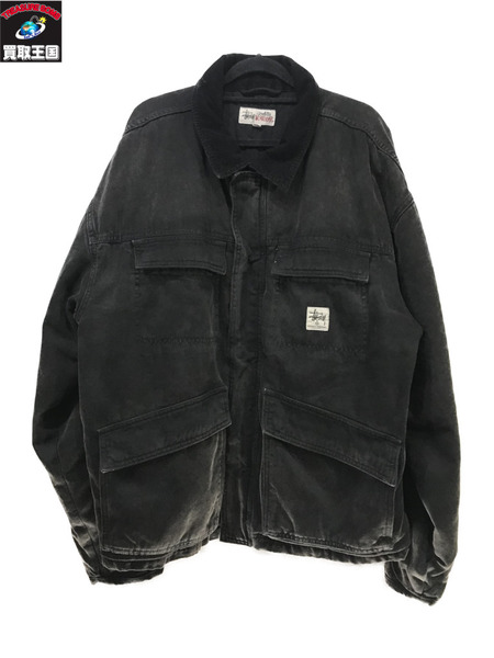 STUSSY WASHED CANVAS SHOP JACKET/ステューシー/XL/黒/ブラック/メンズ/アウター/ジャケット