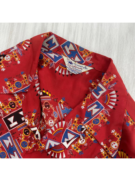 長袖シャツ 50s sportswear by gordon アロハシャツ 総柄 赤 M