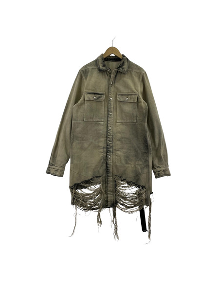 Rick Owens 23AW DISTRESSED DENIM OVERSHIRT WITH FRINGED