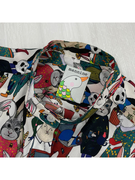 長袖シャツ mannine アニマル総柄シャツ