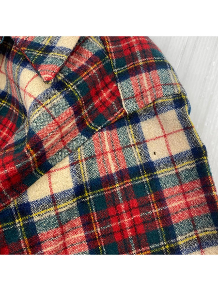 70s PENDLETON USA製 オープンカラーウールシャツ (M) レッド×グリーン