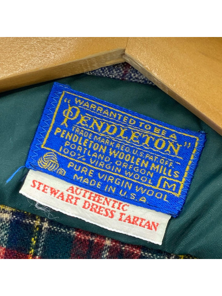 70s PENDLETON USA製 オープンカラーウールシャツ (M) レッド×グリーン