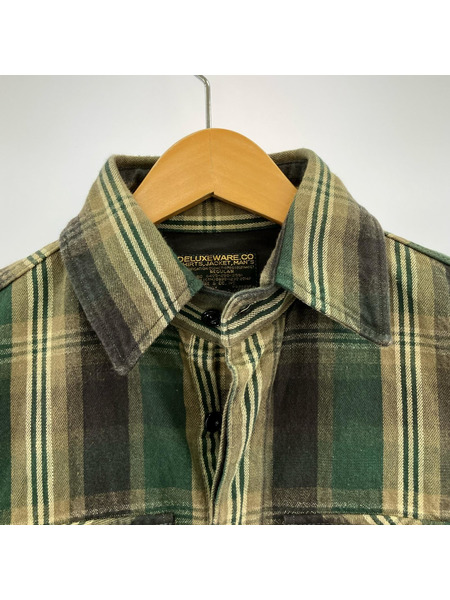 DELUXE 長袖シャツ チェック ヘビー グリーン