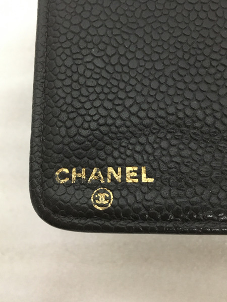 CHANEL シャネル　キャビアスキン　手帳カバー　フランス製　黒