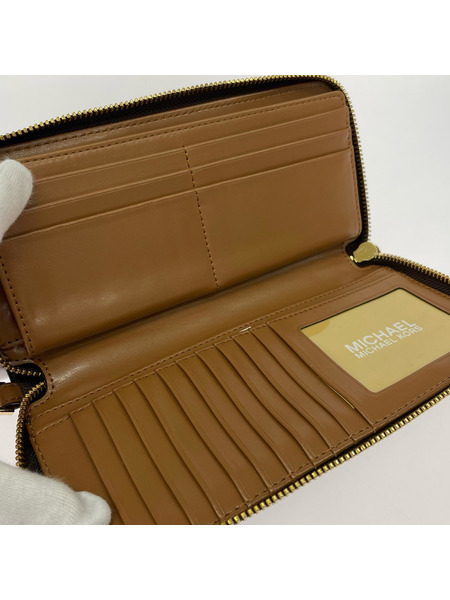 MICHAEL KORS 長財布 シグネチャー ラウンドジップ ロングウォレット ブラウン