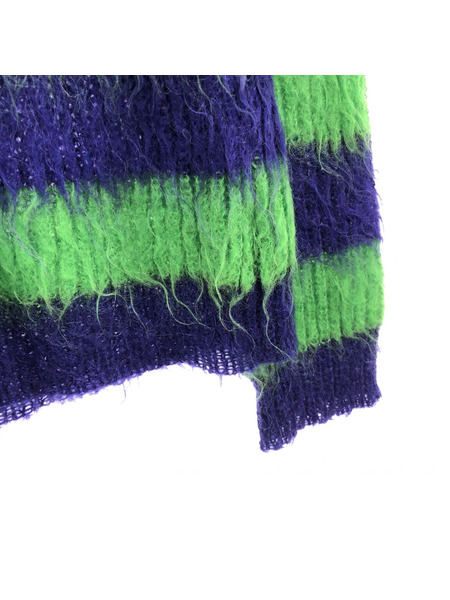 UA green label relaxing モヘヤブレンド ボーダーニットセーター(M) 紫×緑