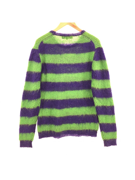 UA green label relaxing モヘヤブレンド ボーダーニットセーター(M) 紫×緑