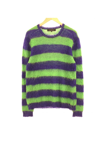 UA green label relaxing モヘヤブレンド ボーダーニットセーター(M) 紫×緑